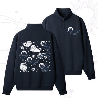 Purplehecate Cats in Space Zip Fleece Sweatshirt