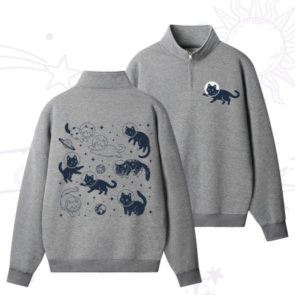 Purplehecate Cats in Space Zip Fleece Sweatshirt