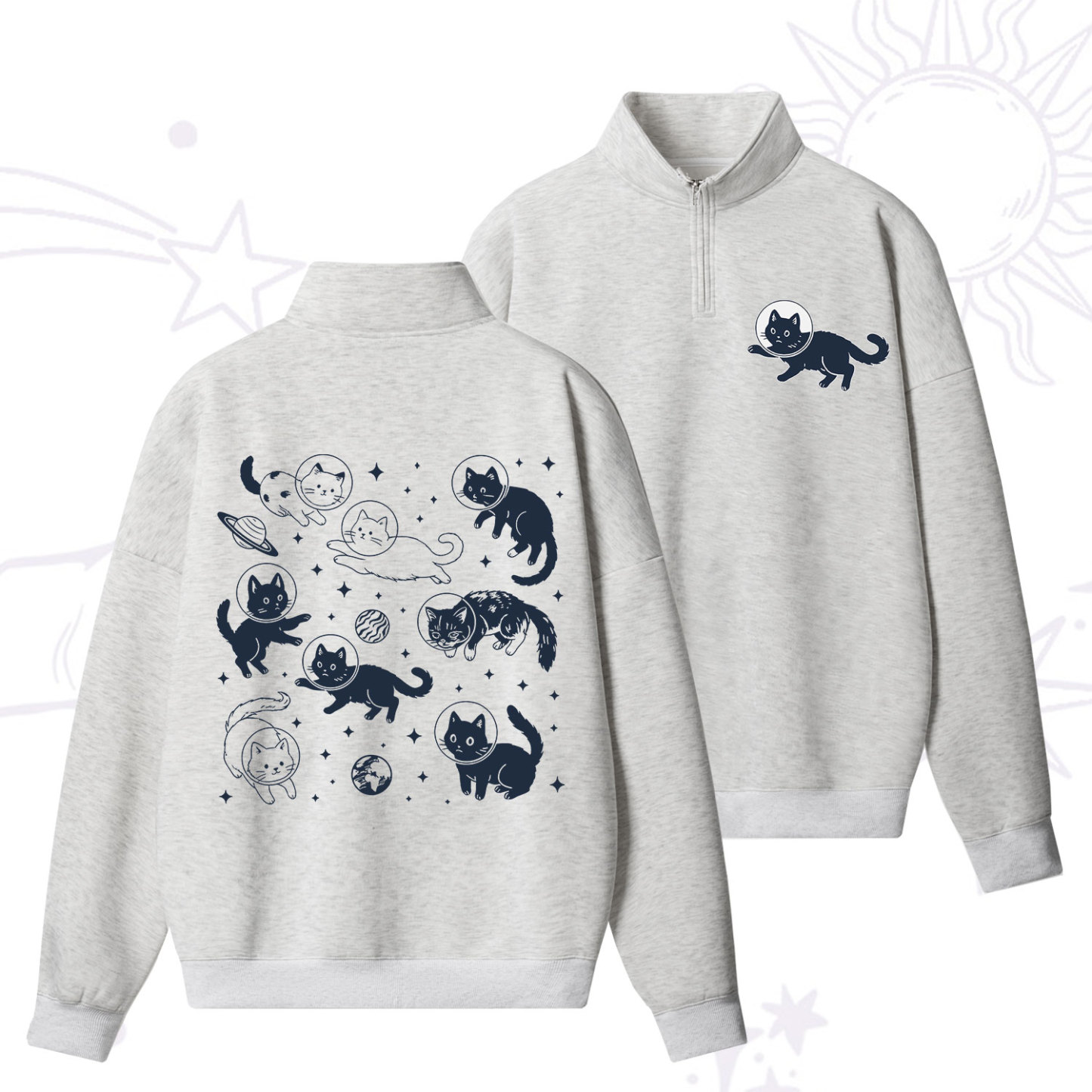 Purplehecate Cats in Space Zip Fleece Sweatshirt