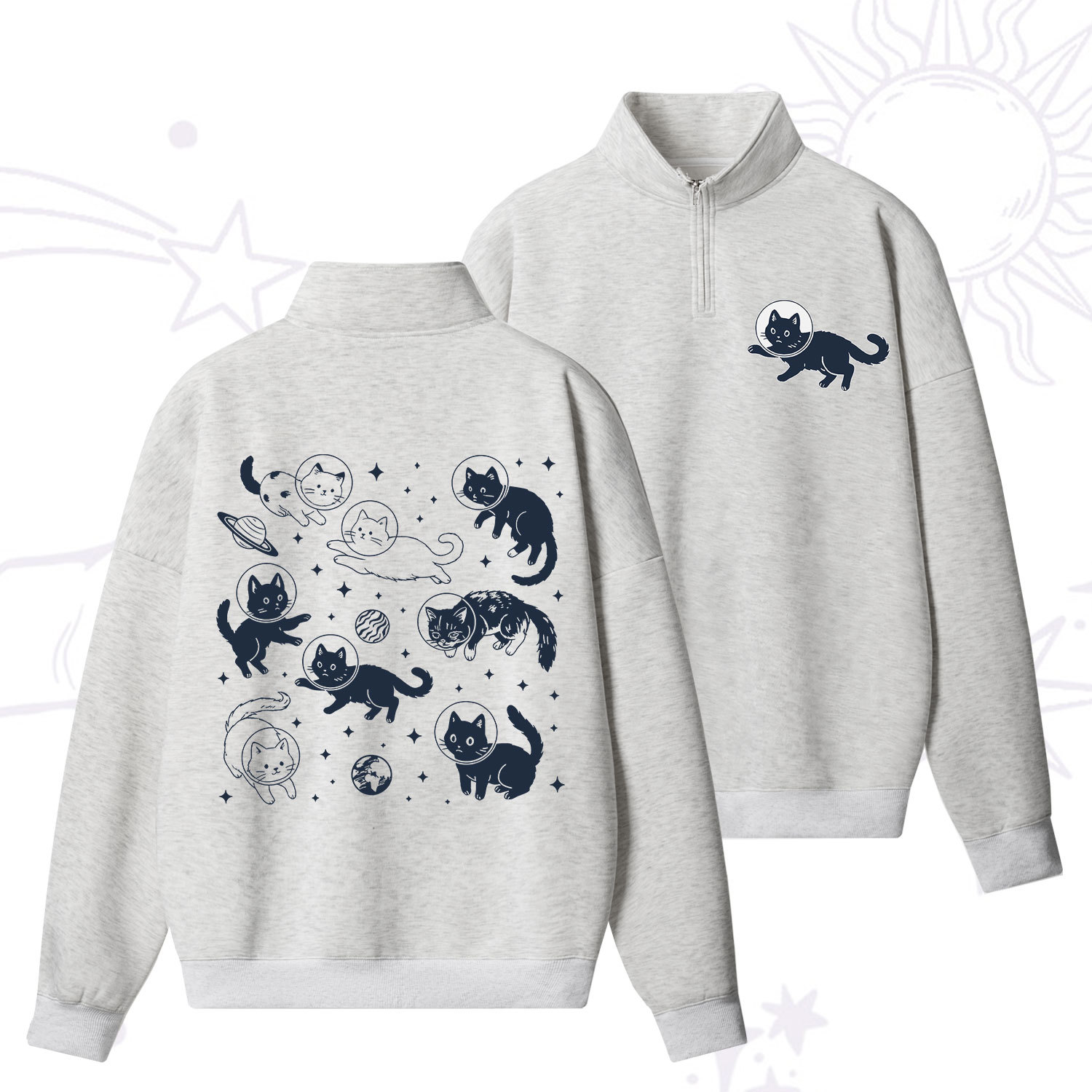 Purplehecate Cats in Space Zip Fleece Sweatshirt
