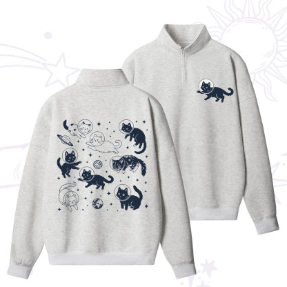Purplehecate Cats in Space Zip Fleece Sweatshirt