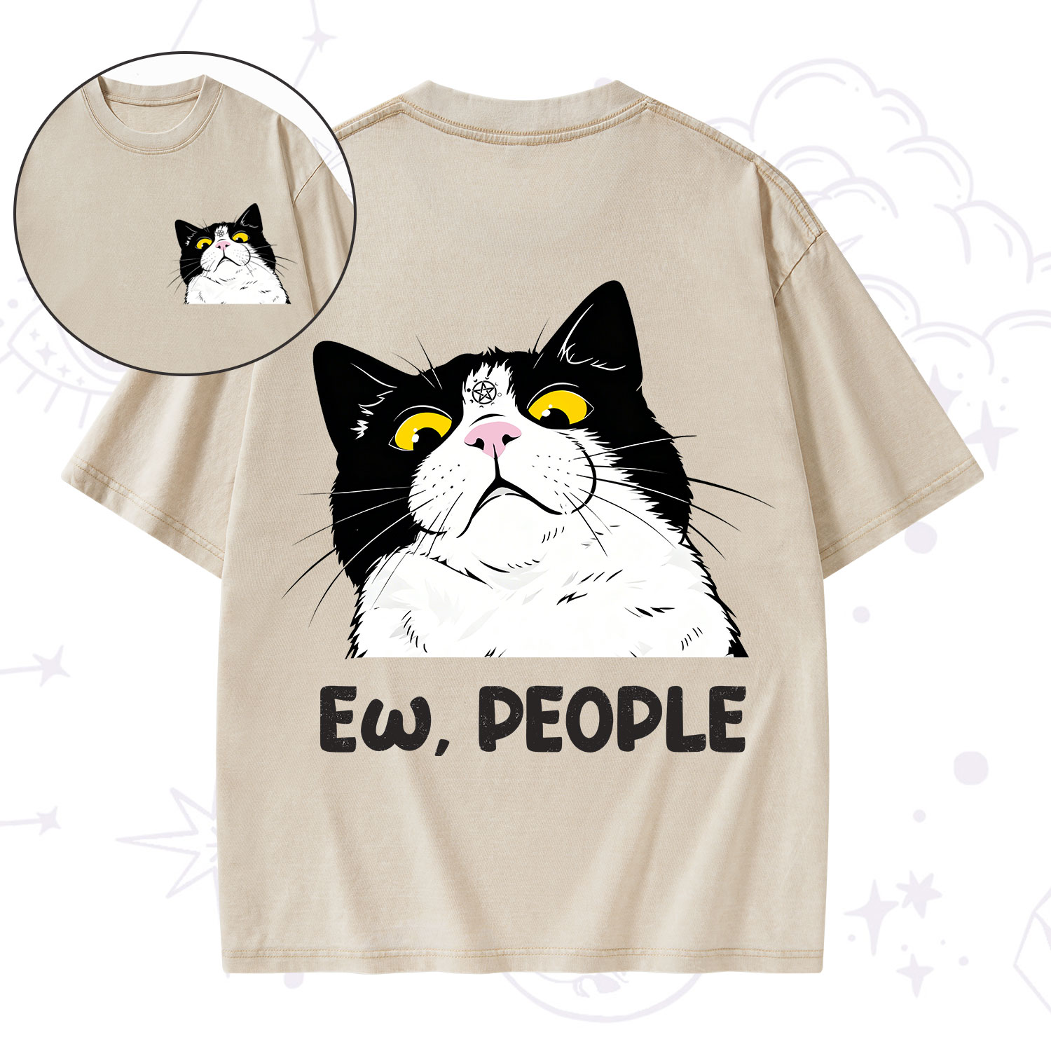 Purplehecate Ew People Cat Washed T-Shirt