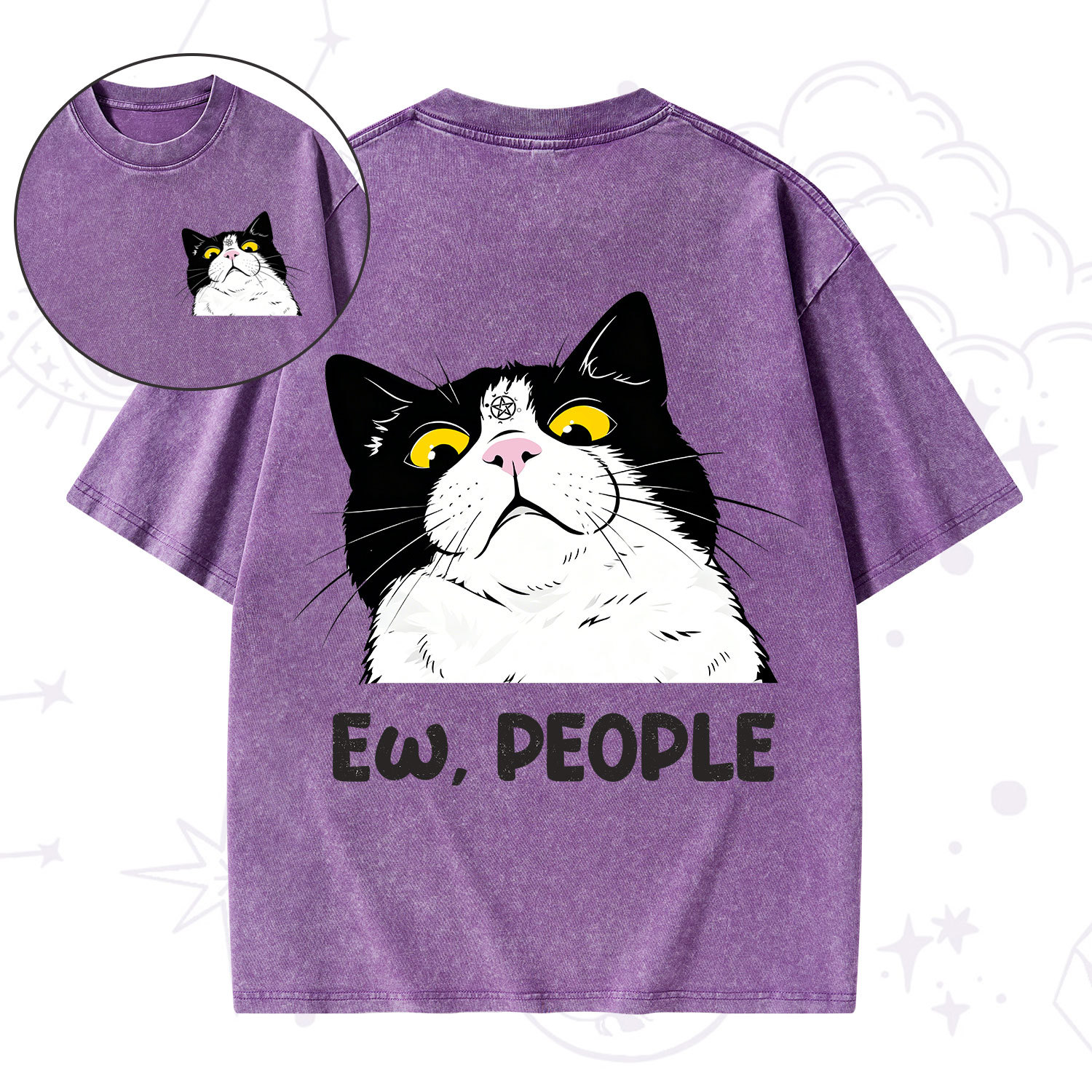 Purplehecate Ew People Cat Washed T-Shirt