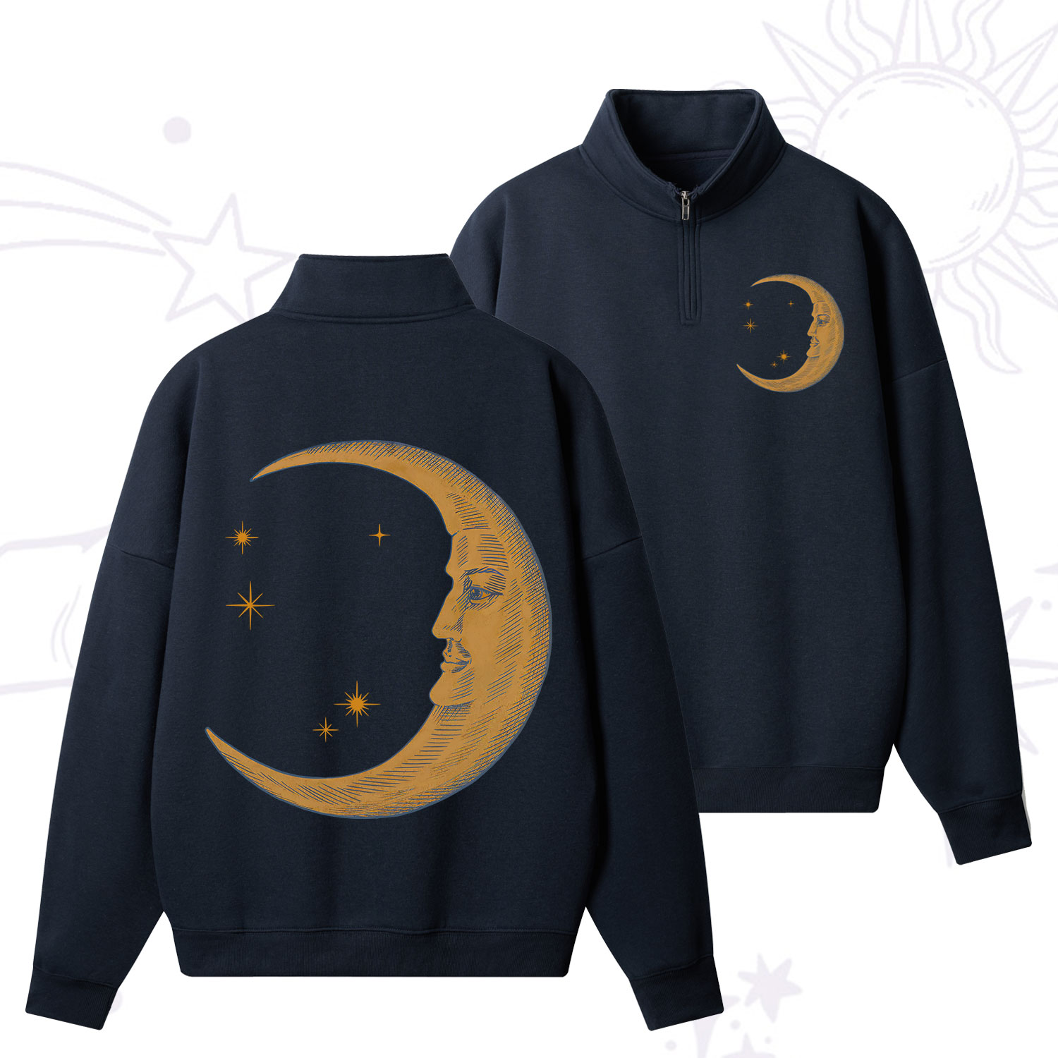 Purplehecate Celestial Moon Zip Fleece Sweatshirt