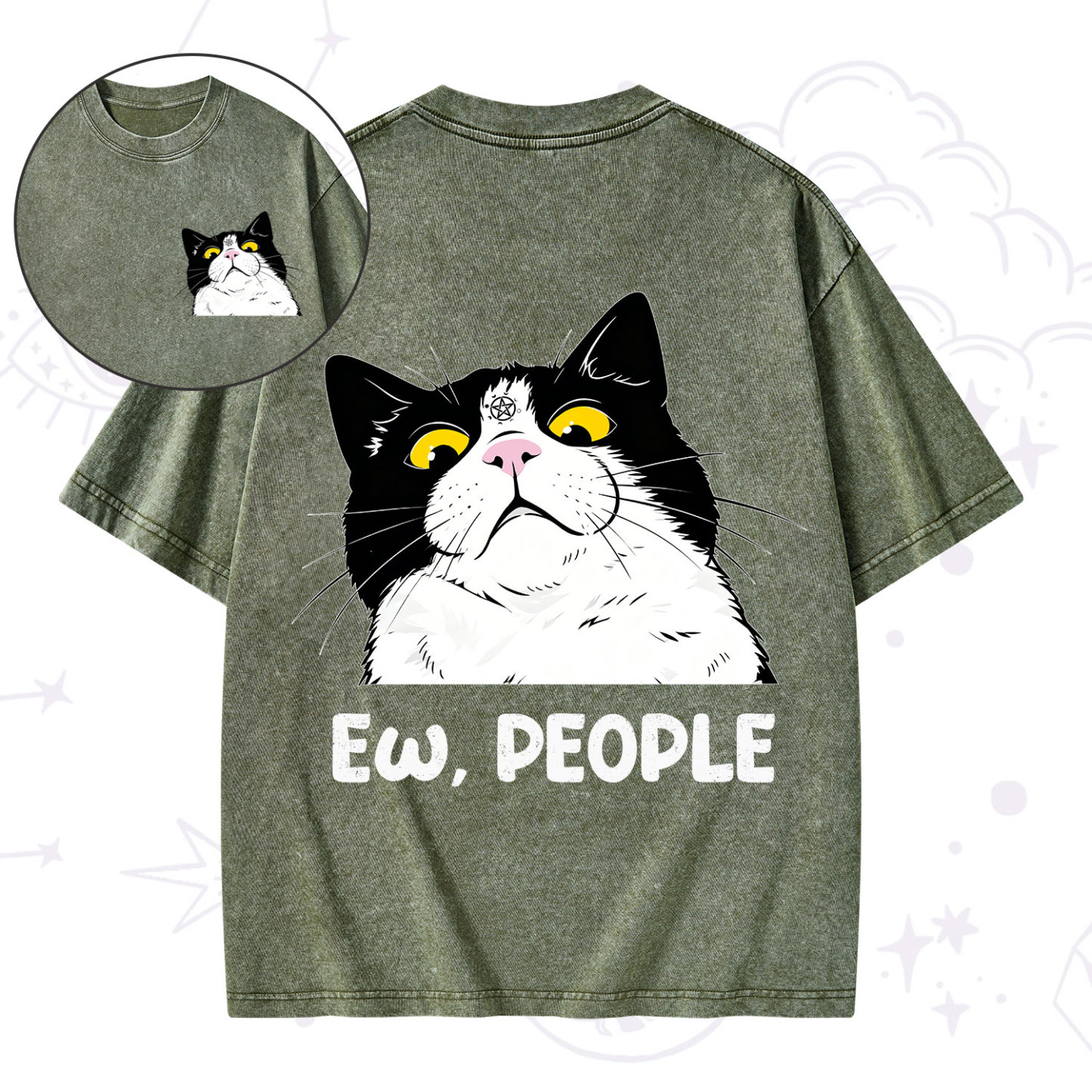 Purplehecate Ew People Cat Washed T-Shirt