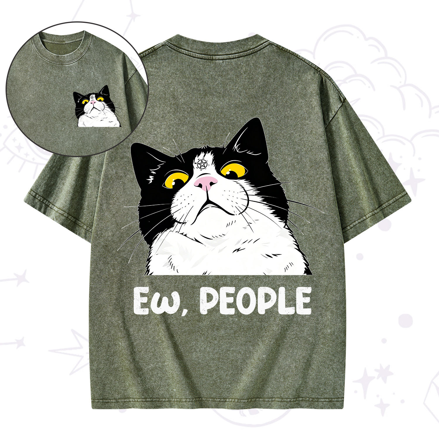 Purplehecate Ew People Cat Washed T-Shirt