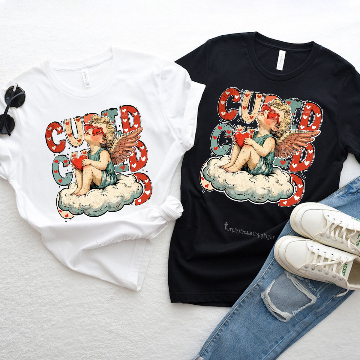 Purplehecate Retro Cupid Vibes Valentine Couple T-Shirt
