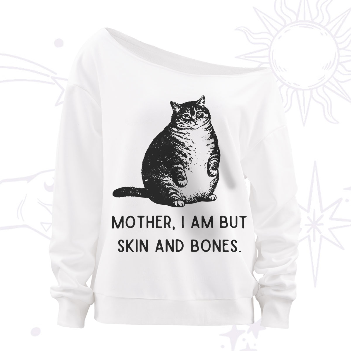 Purplehecate Cat Mother I Am But Skin And Bones Off The Shoulder Sweatshirt