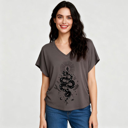 Purplehecate Mystical Moon Phases Snake V-Neck T-Shirt