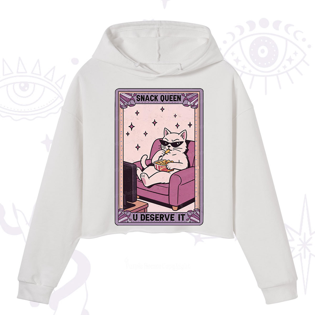 Purplehecate The Snack Queen Cat Tarot Crop Hoodie