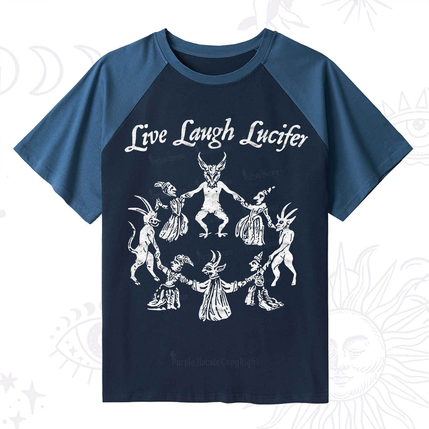 Purplehecate Live Laugh Lucifer Raglan Short Sleeve T‑Shirt