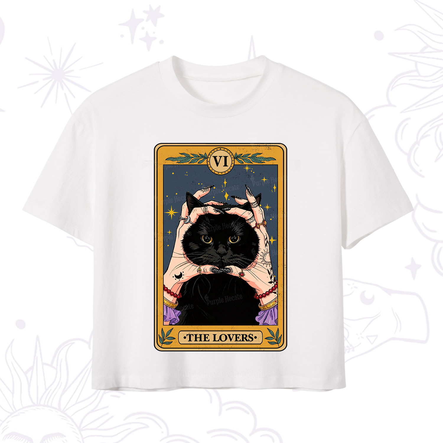 Purplehecate Black Cat The Lovers Tarot Card Crop T-Shirt