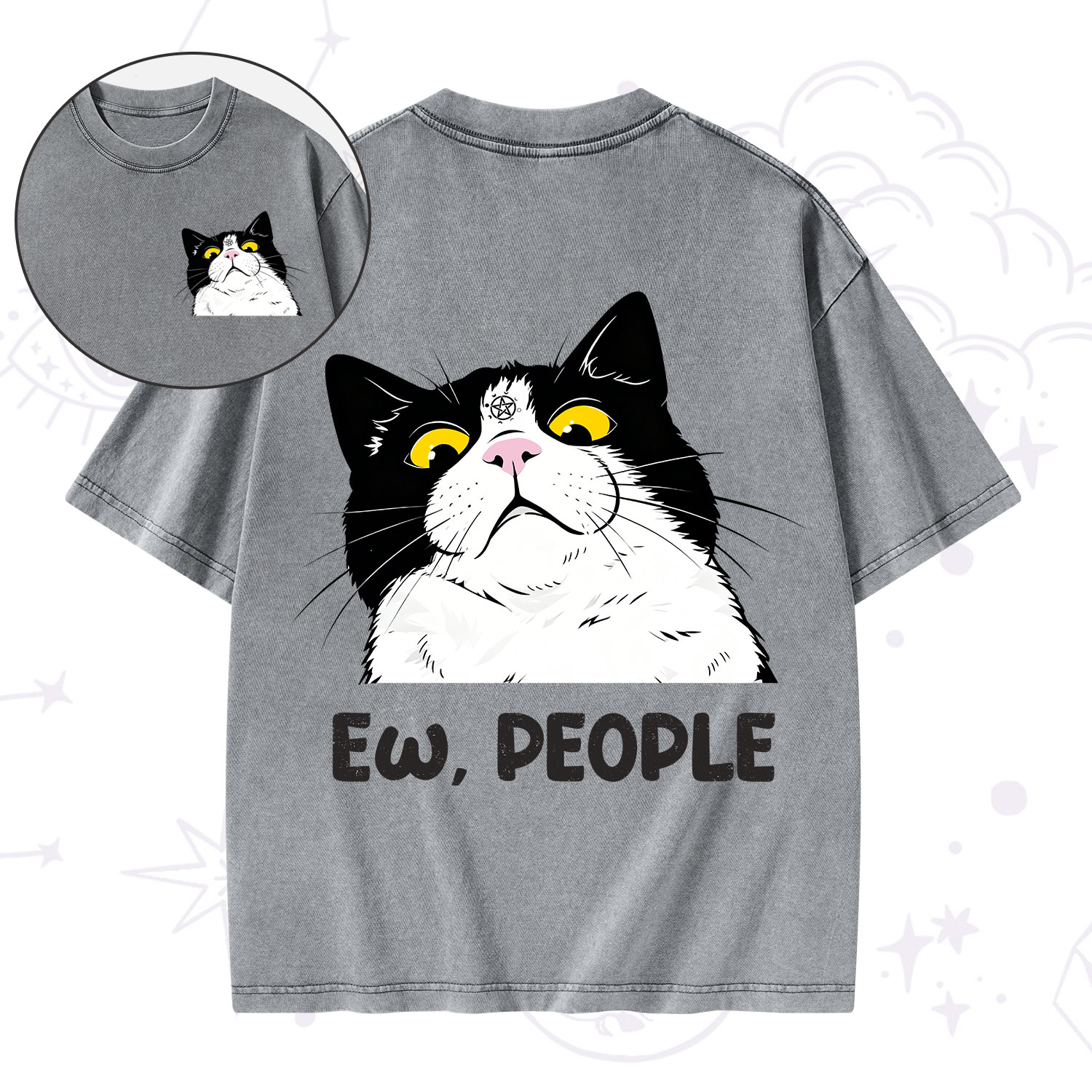 Purplehecate Ew People Cat Washed T-Shirt