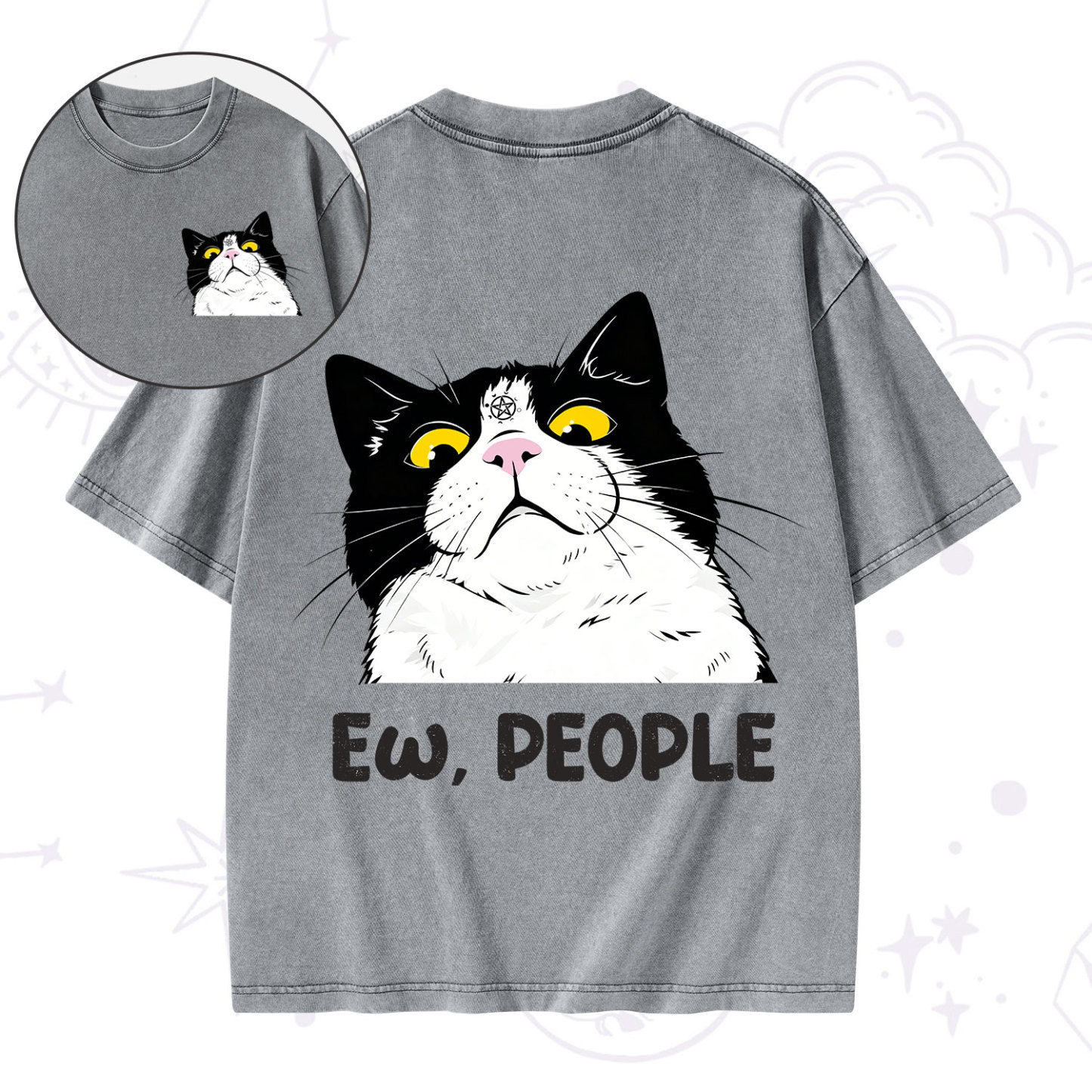 Purplehecate Ew People Cat Washed T-Shirt