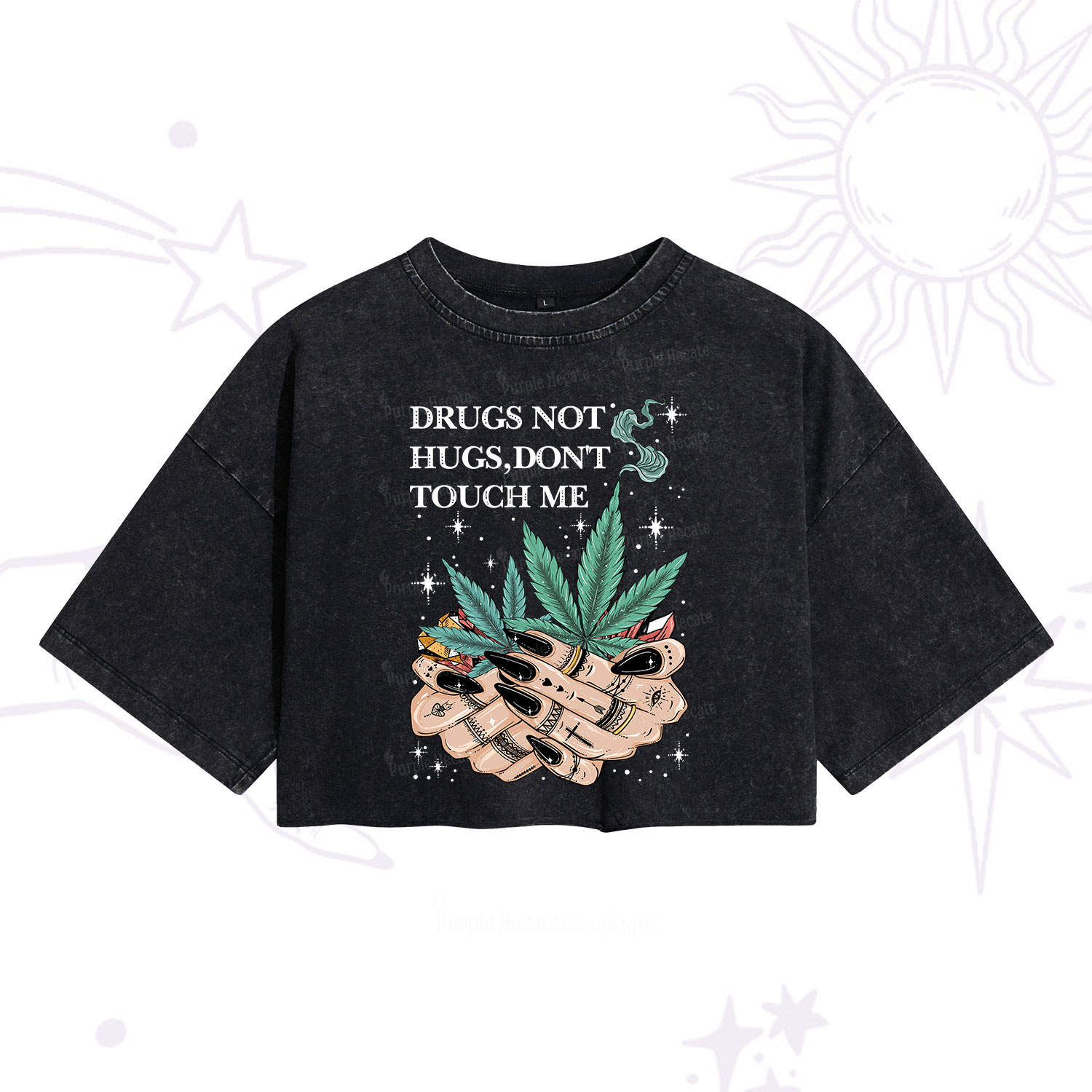 Purplehecate Drugs Not Hugs Washed Cropped T-Shirt