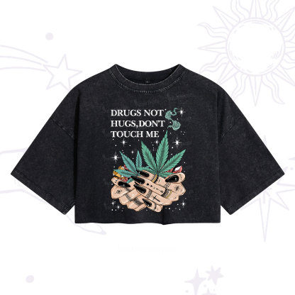 Purplehecate Drugs Not Hugs Washed Cropped T-Shirt