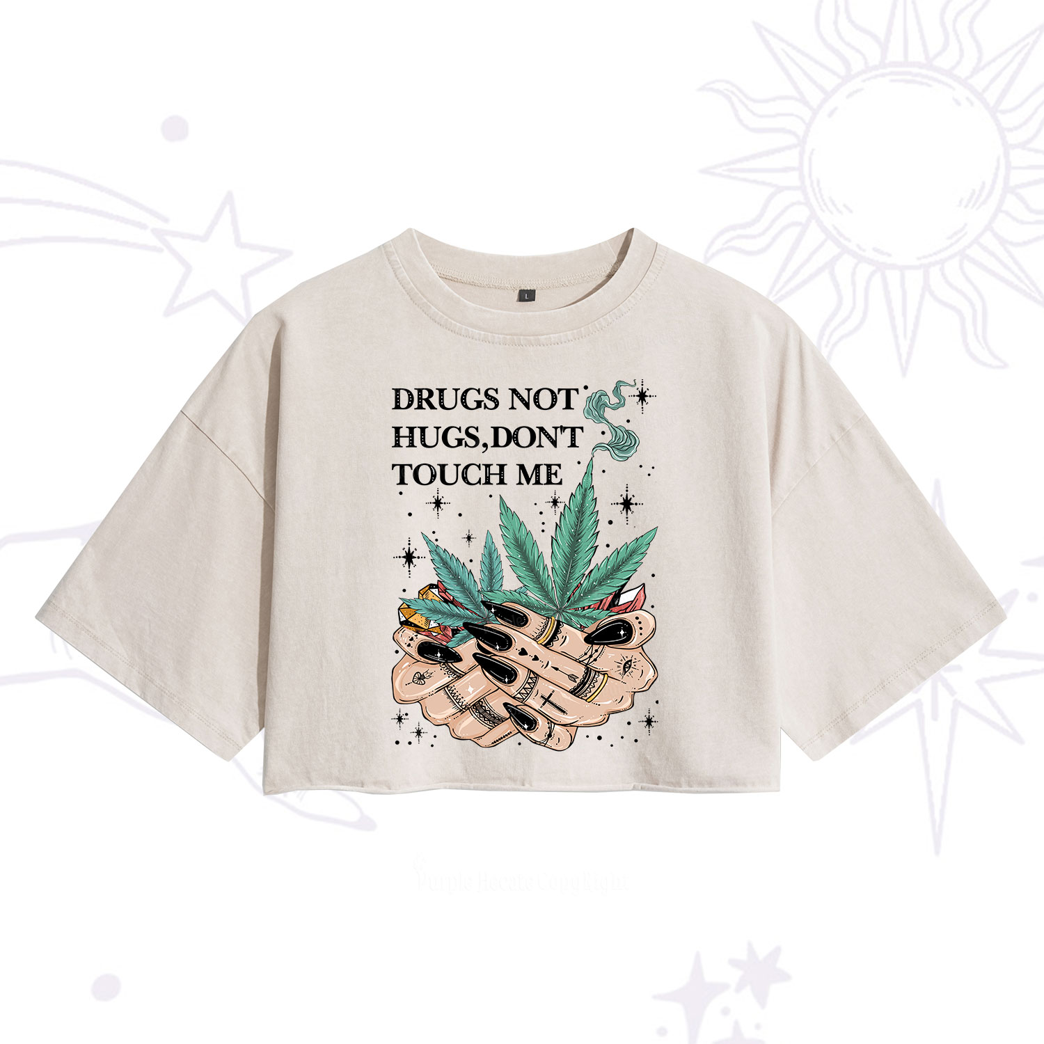 Purplehecate Drugs Not Hugs Washed Cropped T-Shirt