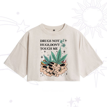Purplehecate Drugs Not Hugs Washed Cropped T-Shirt