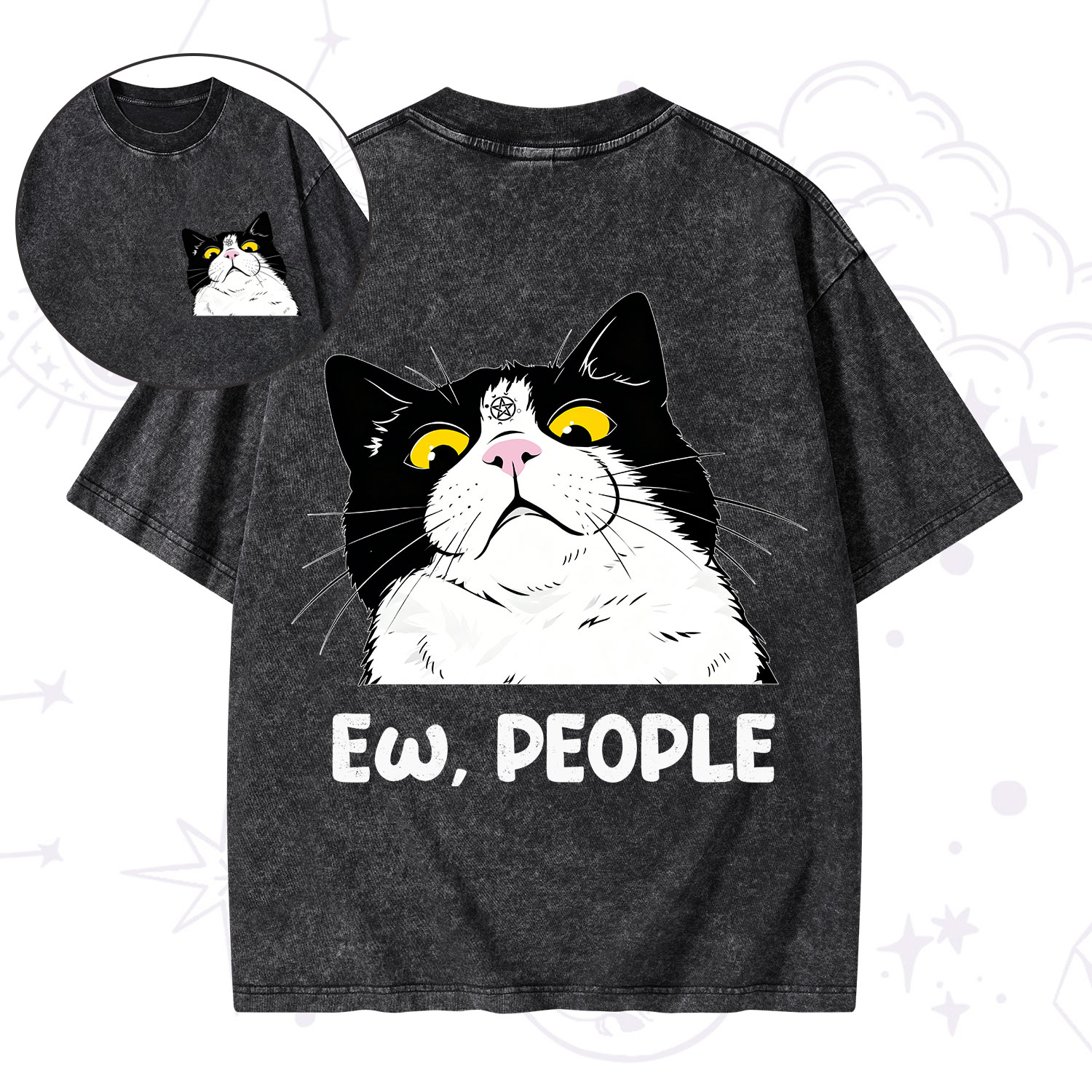 Purplehecate Ew People Cat Washed T-Shirt
