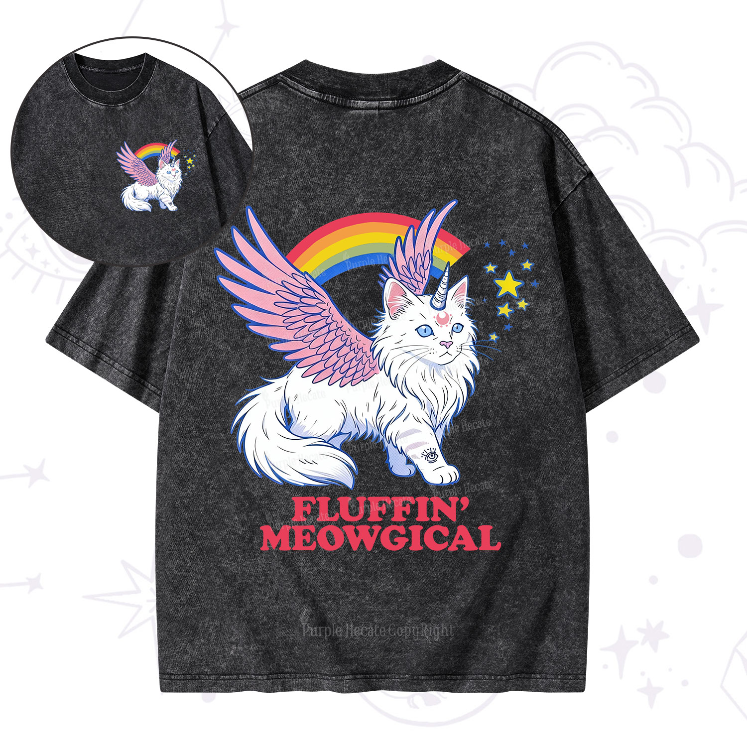 Purplehecate Fluffin Meowgical Washed T-Shirt