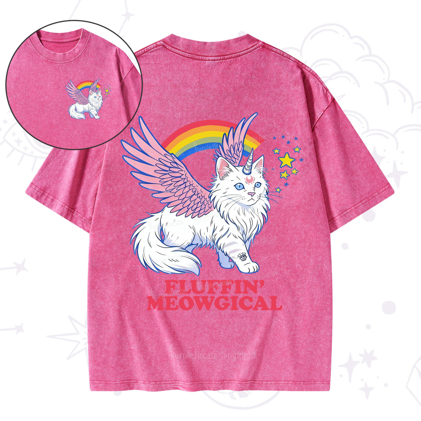 Purplehecate Fluffin Meowgical Washed T-Shirt