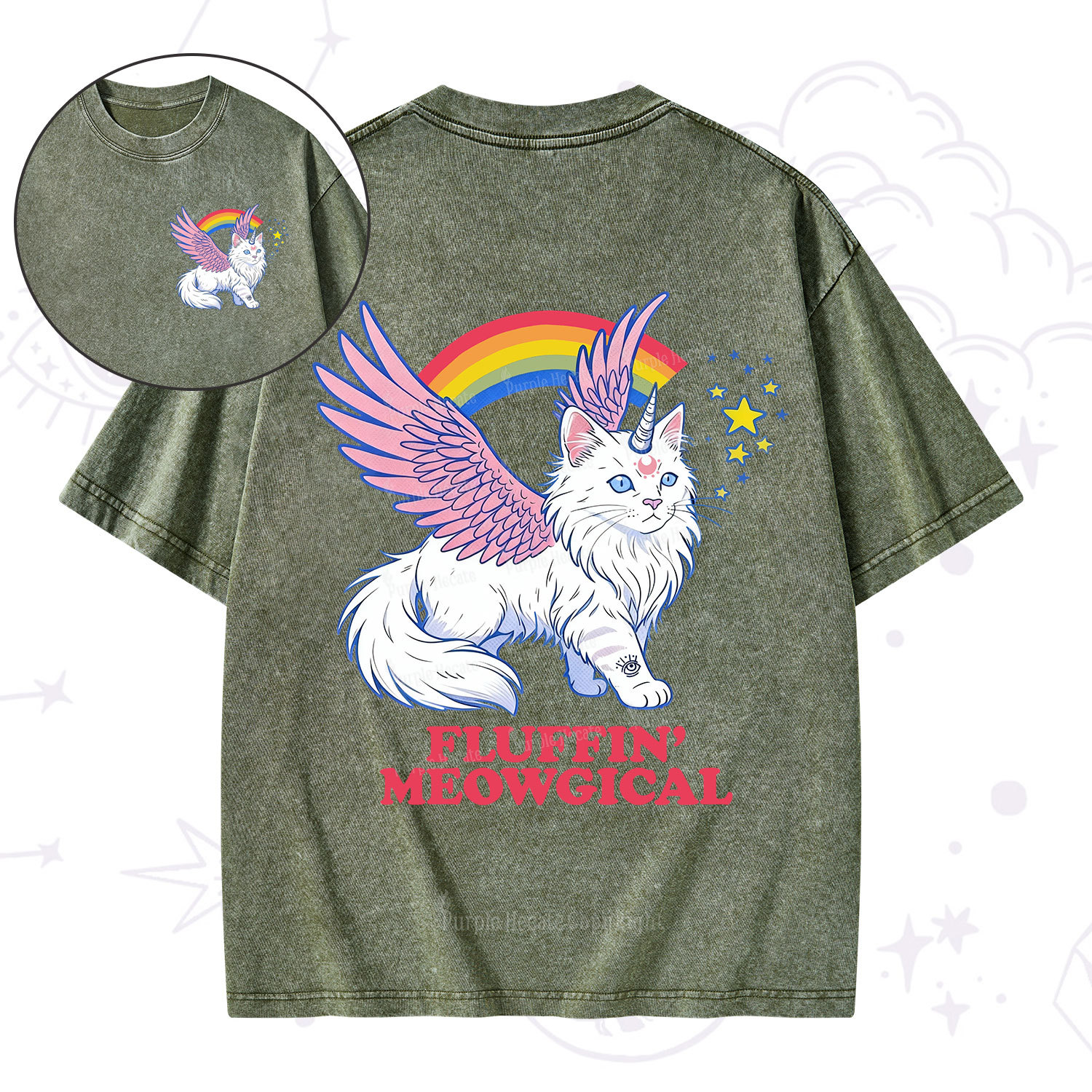Purplehecate Fluffin Meowgical Washed T-Shirt