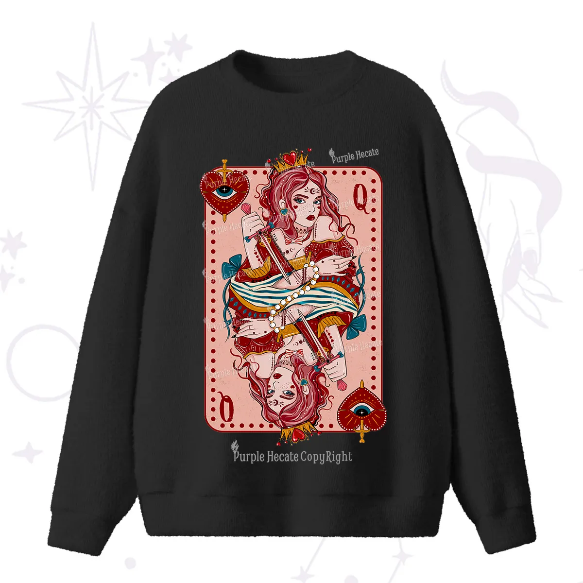 Purplehecate Queen of Hearts Fuzzy Ugly Sweater