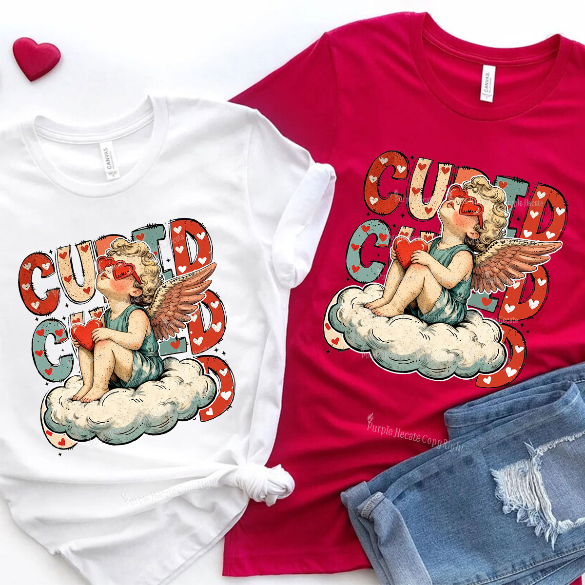 Purplehecate Retro Cupid Vibes Valentine Couple T-Shirt