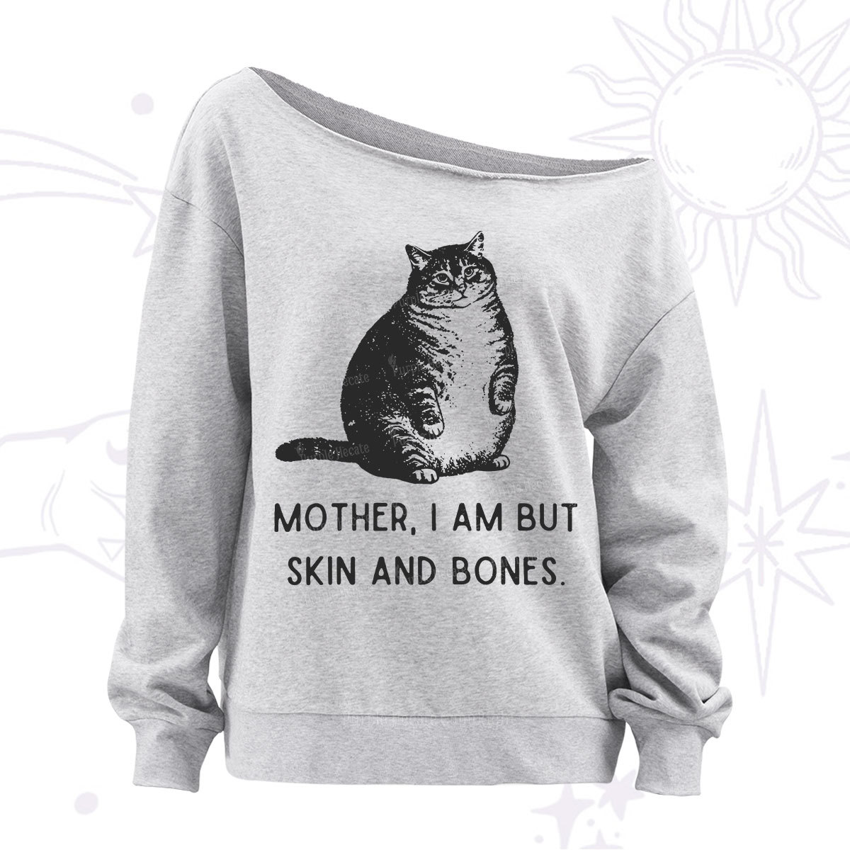 Purplehecate Cat Mother I Am But Skin And Bones Off The Shoulder Sweatshirt