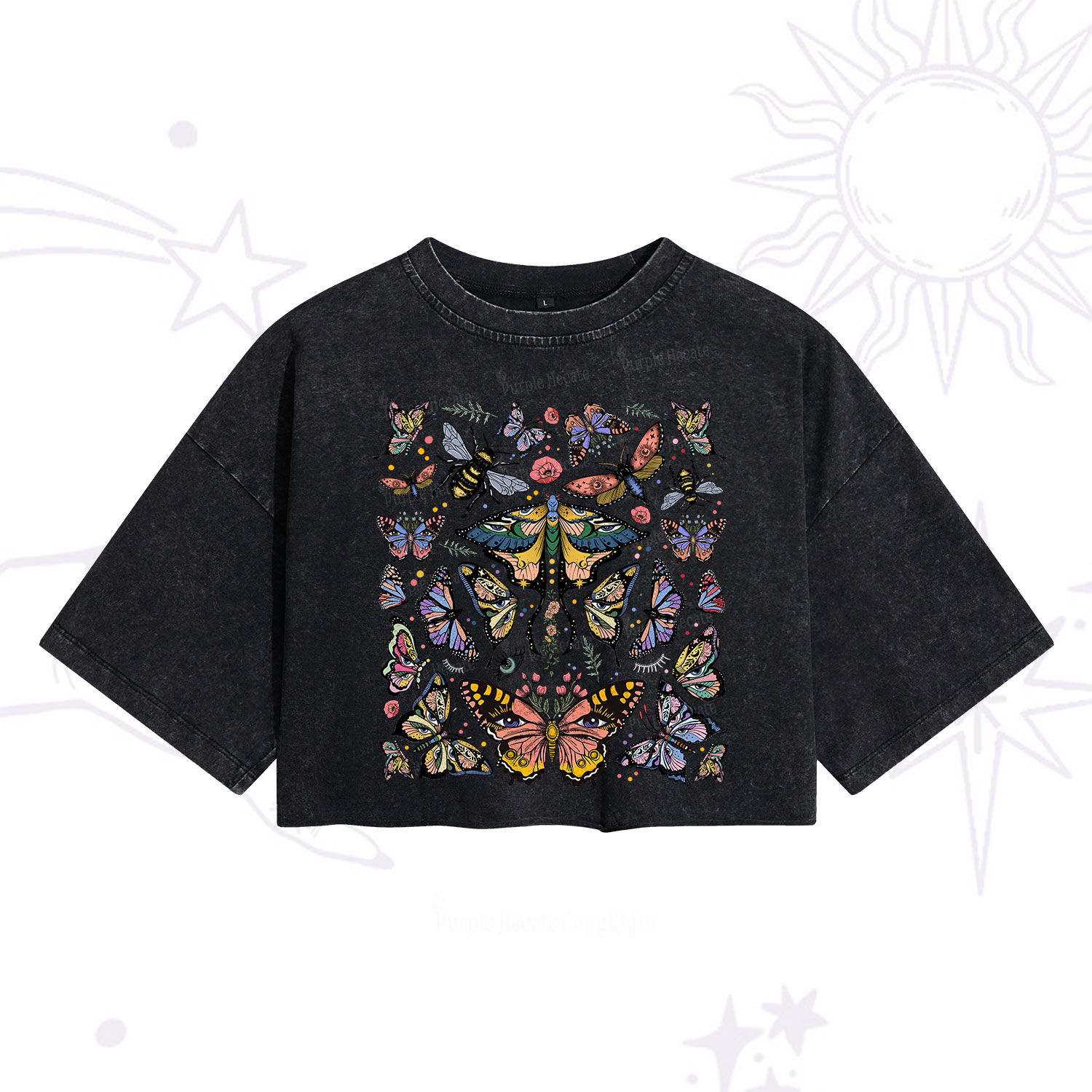 Purplehecate Mystical Butterfly & Moth Washed Cropped T-Shirt