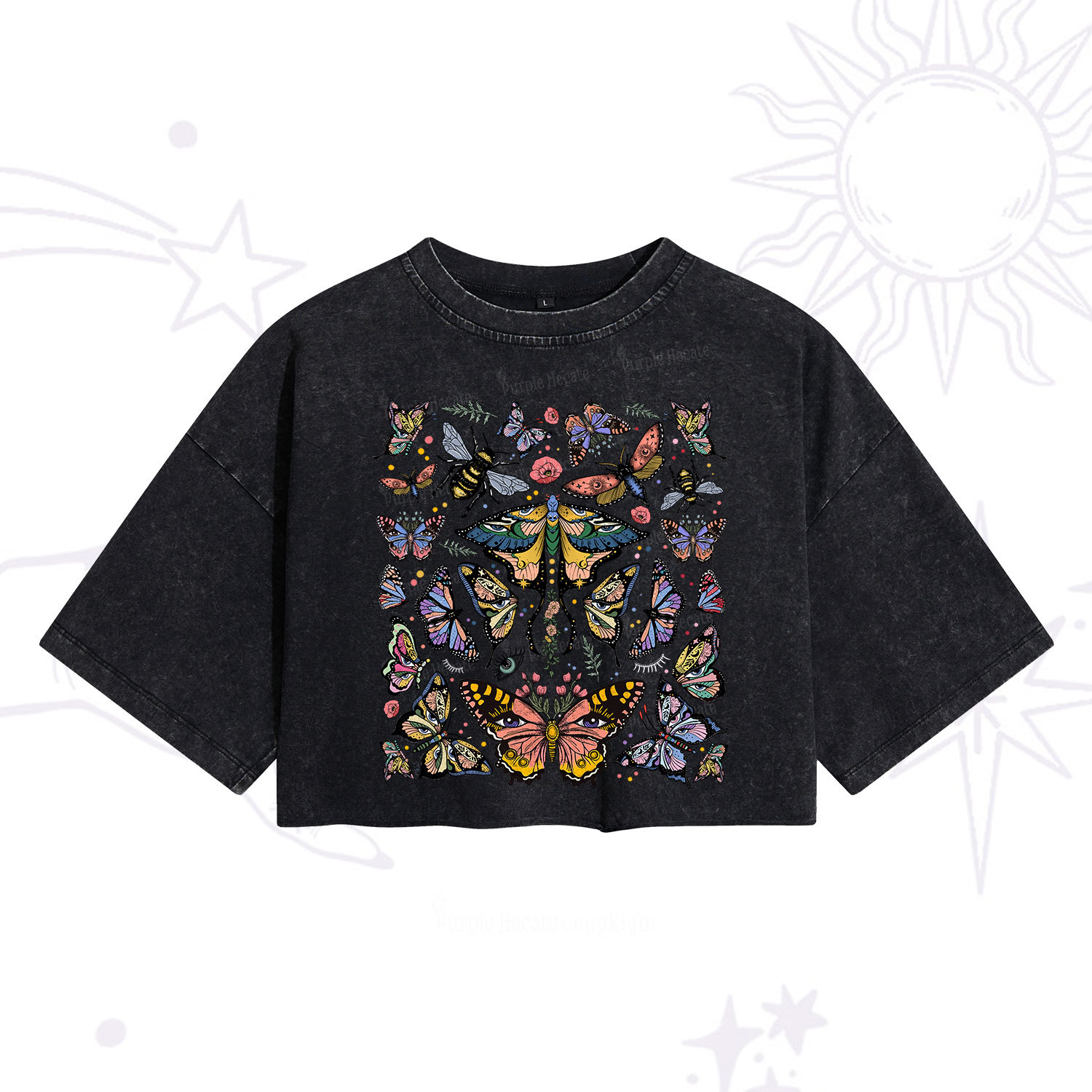 Purplehecate Mystical Butterfly & Moth Washed Cropped T-Shirt