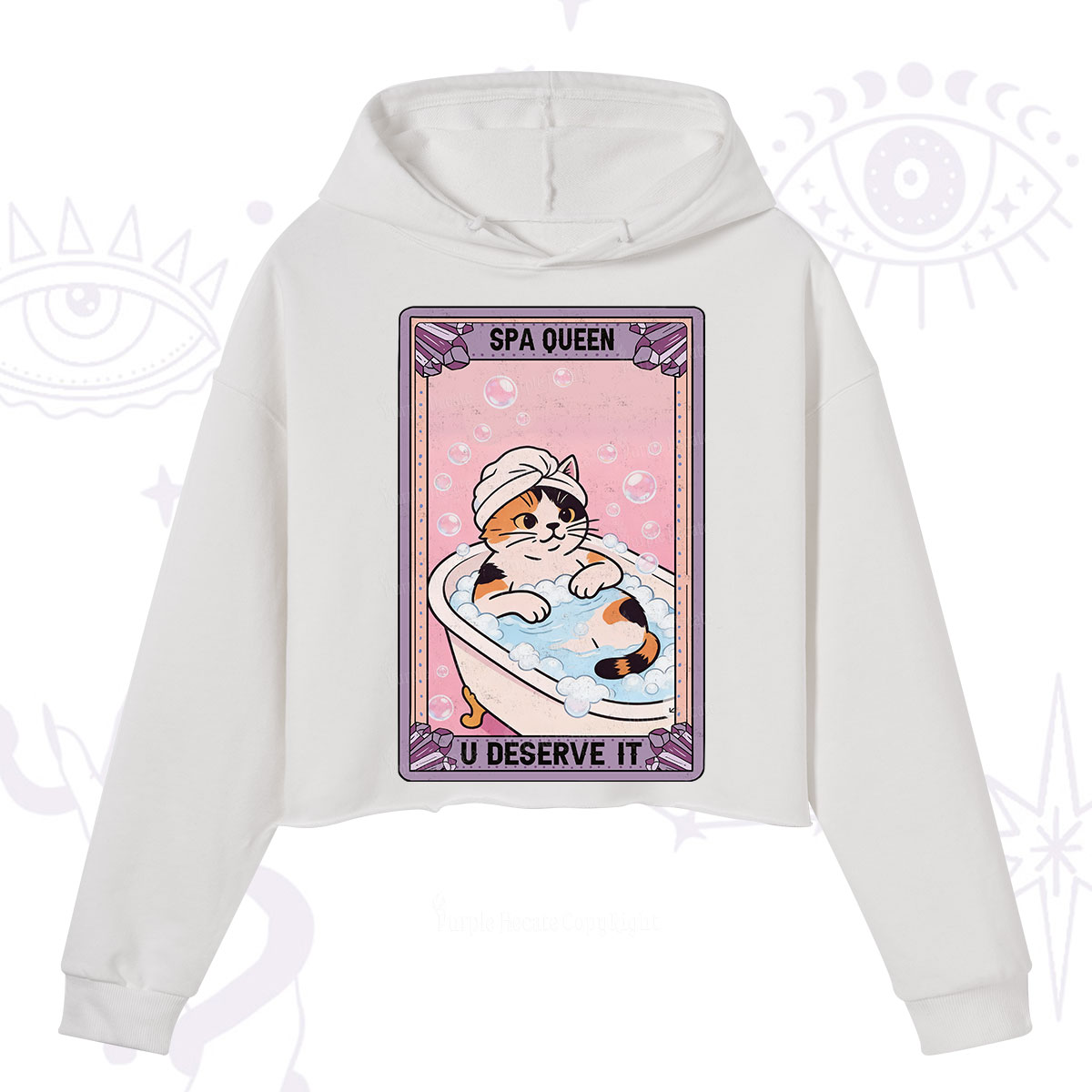 Purplehecate The Spa Queen Cat Tarot Crop Hoodie