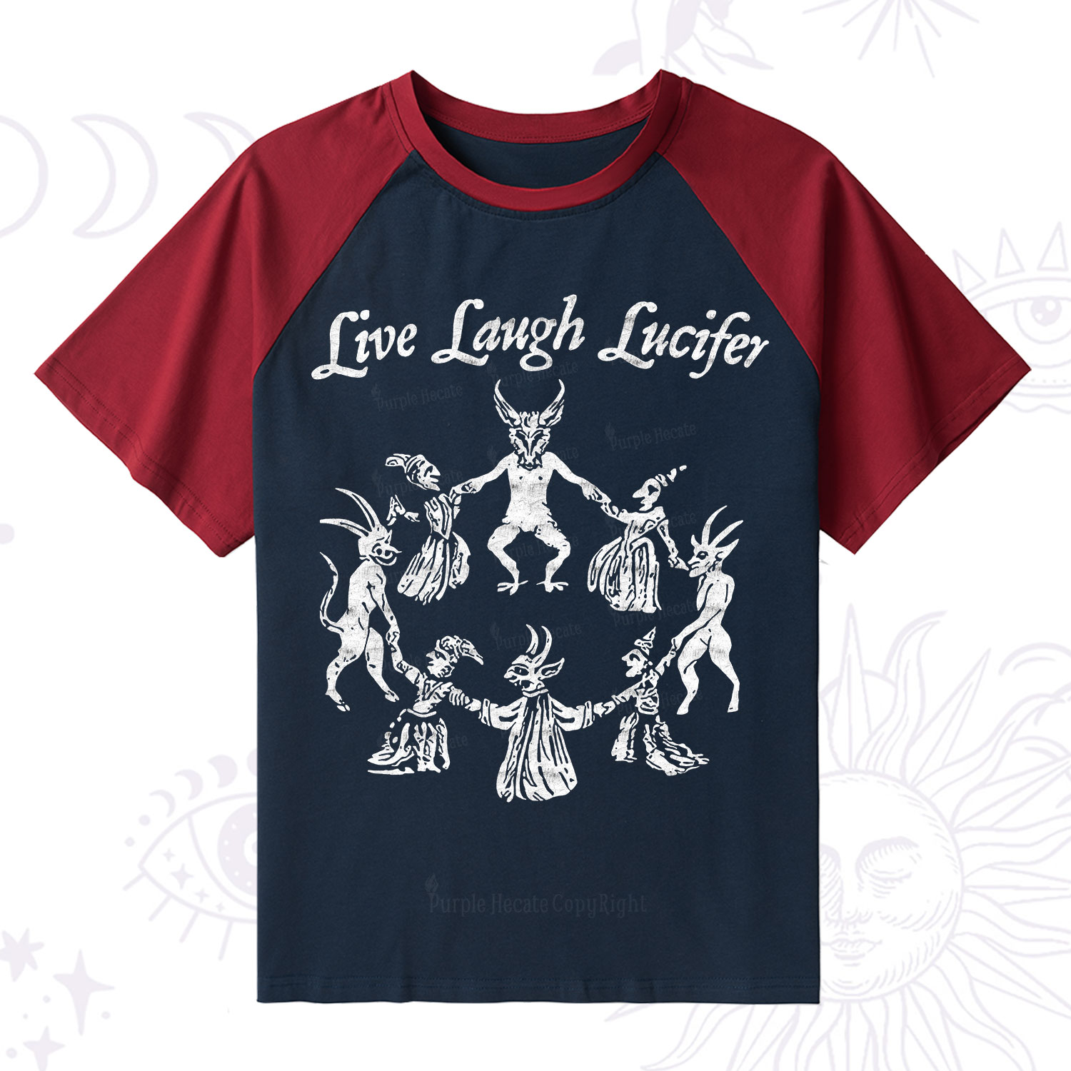 Purplehecate Live Laugh Lucifer Raglan Short Sleeve T‑Shirt
