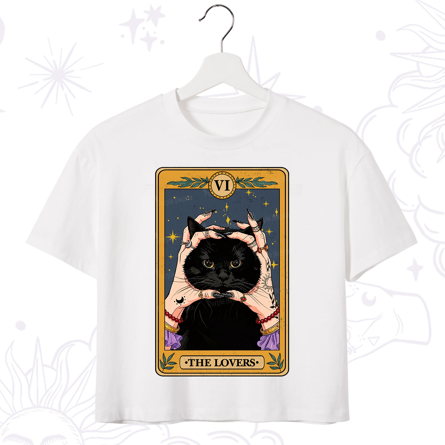 Purplehecate Black Cat The Lovers Tarot Card Crop T-Shirt