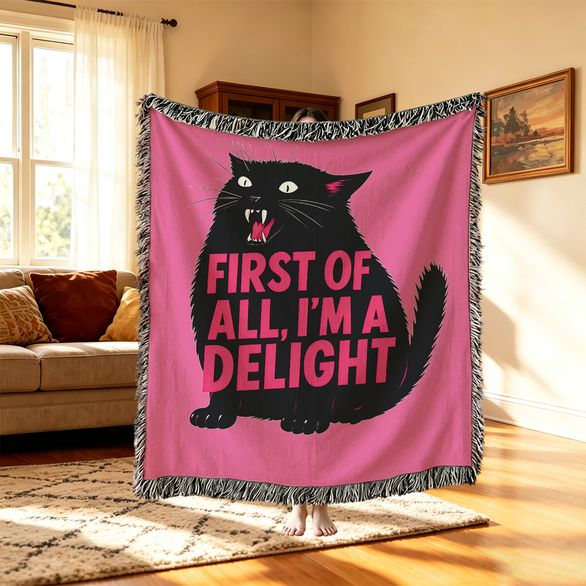Purplehecate First Of All I'm A Delight Cat Woven Tapestry Blanket
