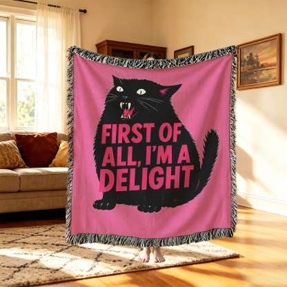 Purplehecate First Of All I'm A Delight Cat Woven Tapestry Blanket