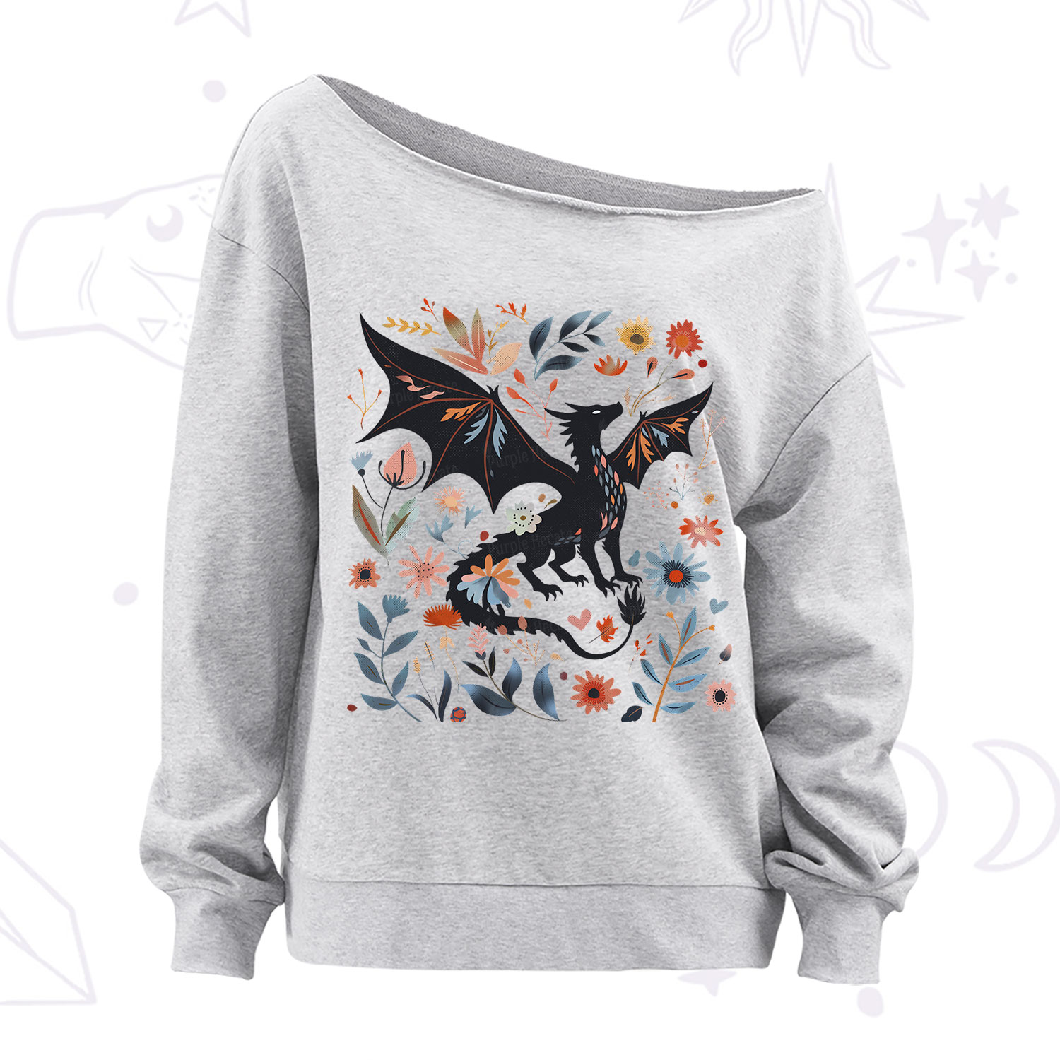 Purplehecate Vintage Fantasy Wyvern Bookish Off The Shoulder Sweatshirt