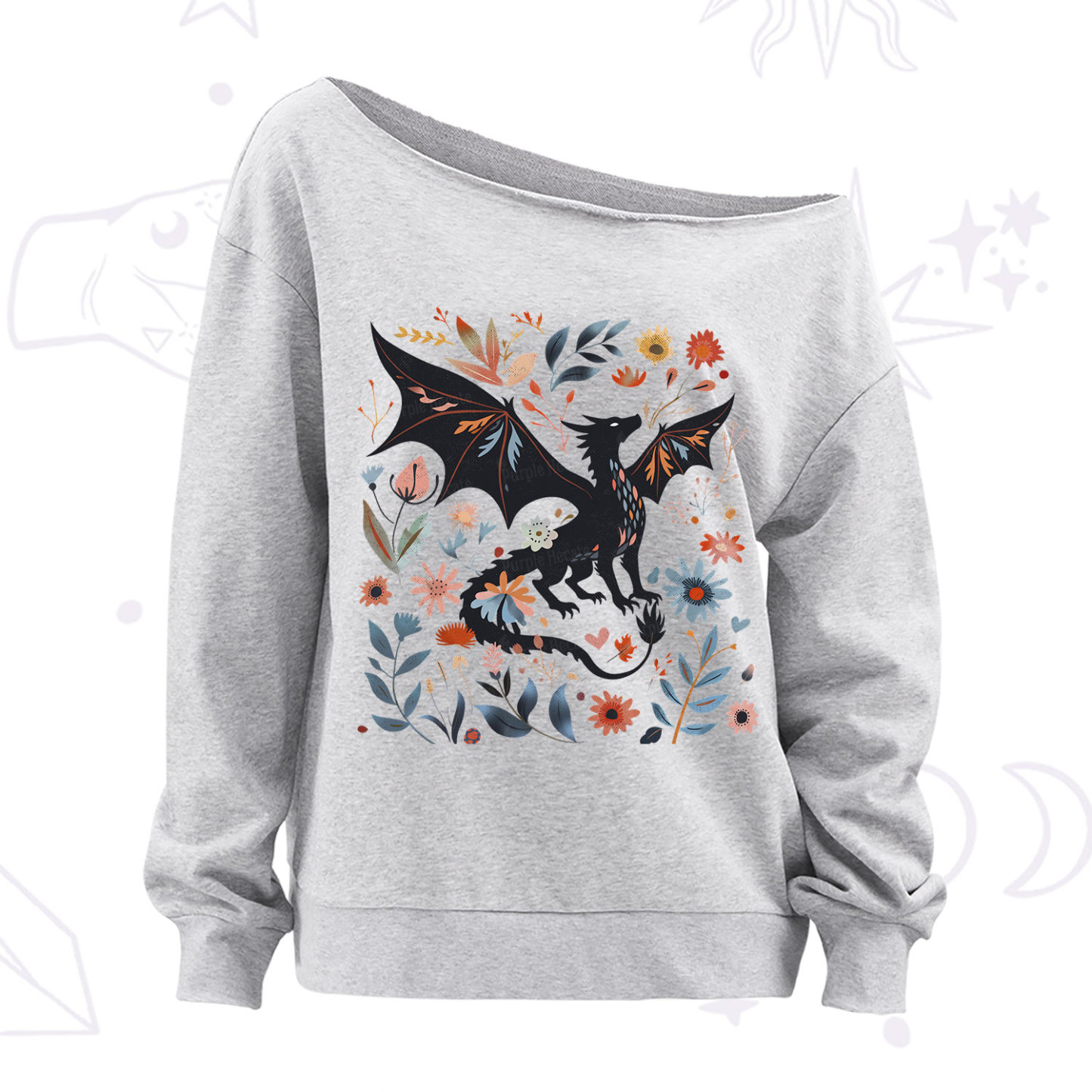 Purplehecate Vintage Fantasy Wyvern Bookish Off The Shoulder Sweatshirt