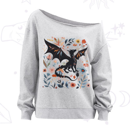 Purplehecate Vintage Fantasy Wyvern Bookish Off The Shoulder Sweatshirt