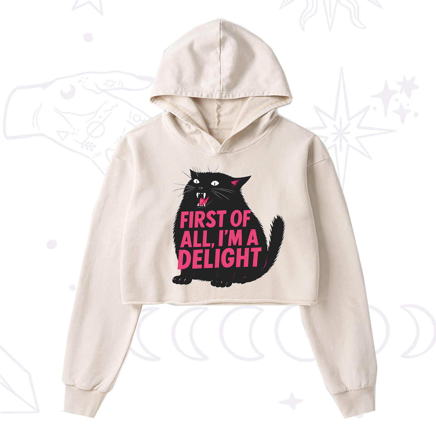 Purplehecate First Of All I'm A Delight Cat Washed Cropped Hoodie