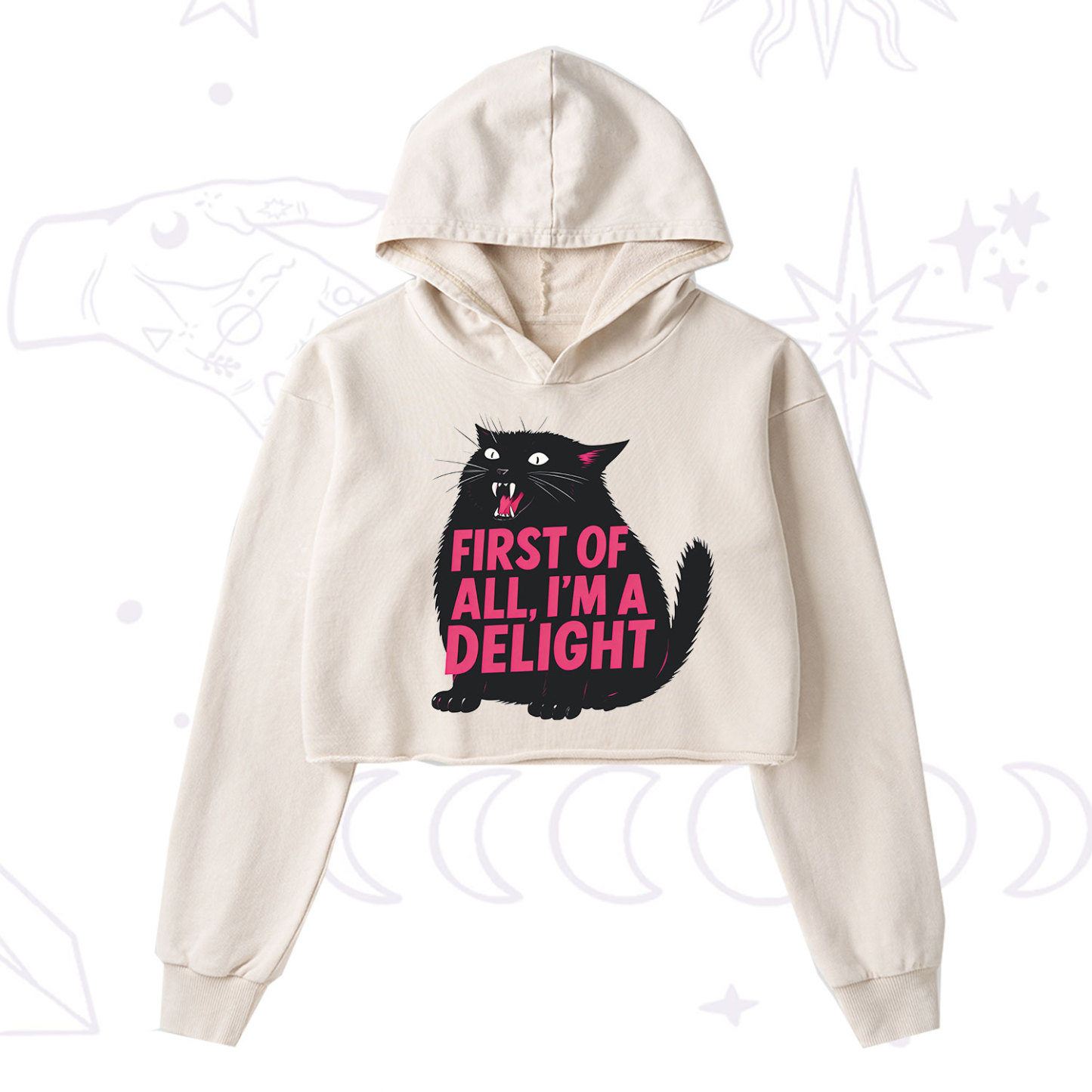 Purplehecate First Of All I'm A Delight Cat Washed Cropped Hoodie