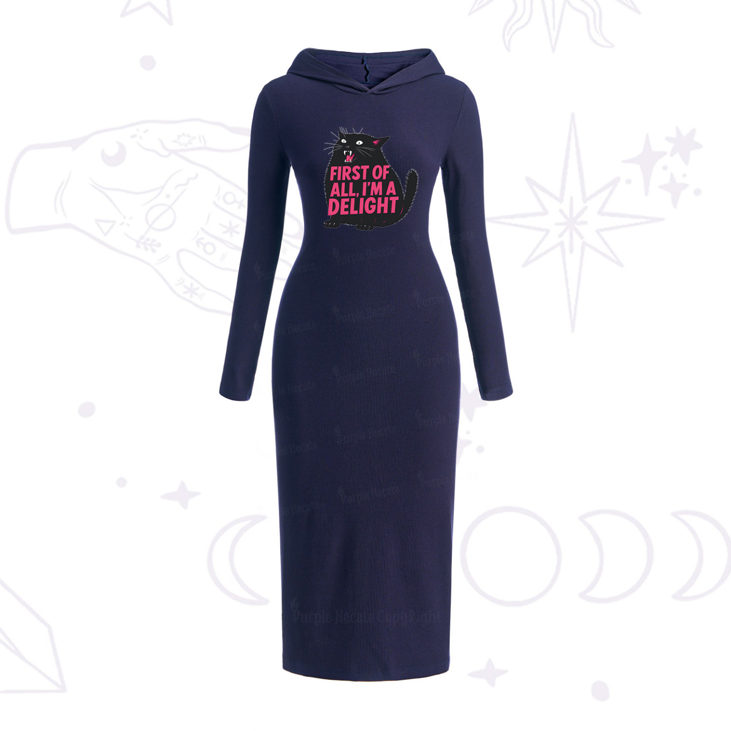 Purplehecate First Of All I'm A Delight Cat Hooded Knit Dress