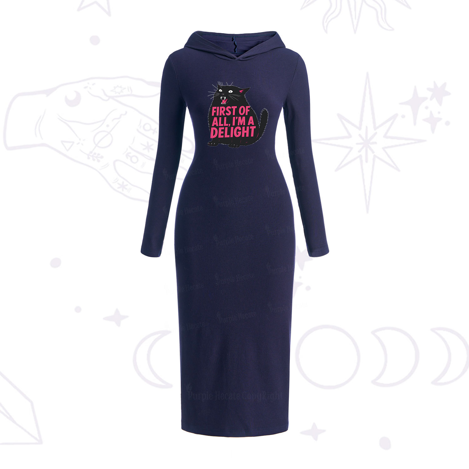 Purplehecate First Of All I'm A Delight Cat Hooded Knit Dress