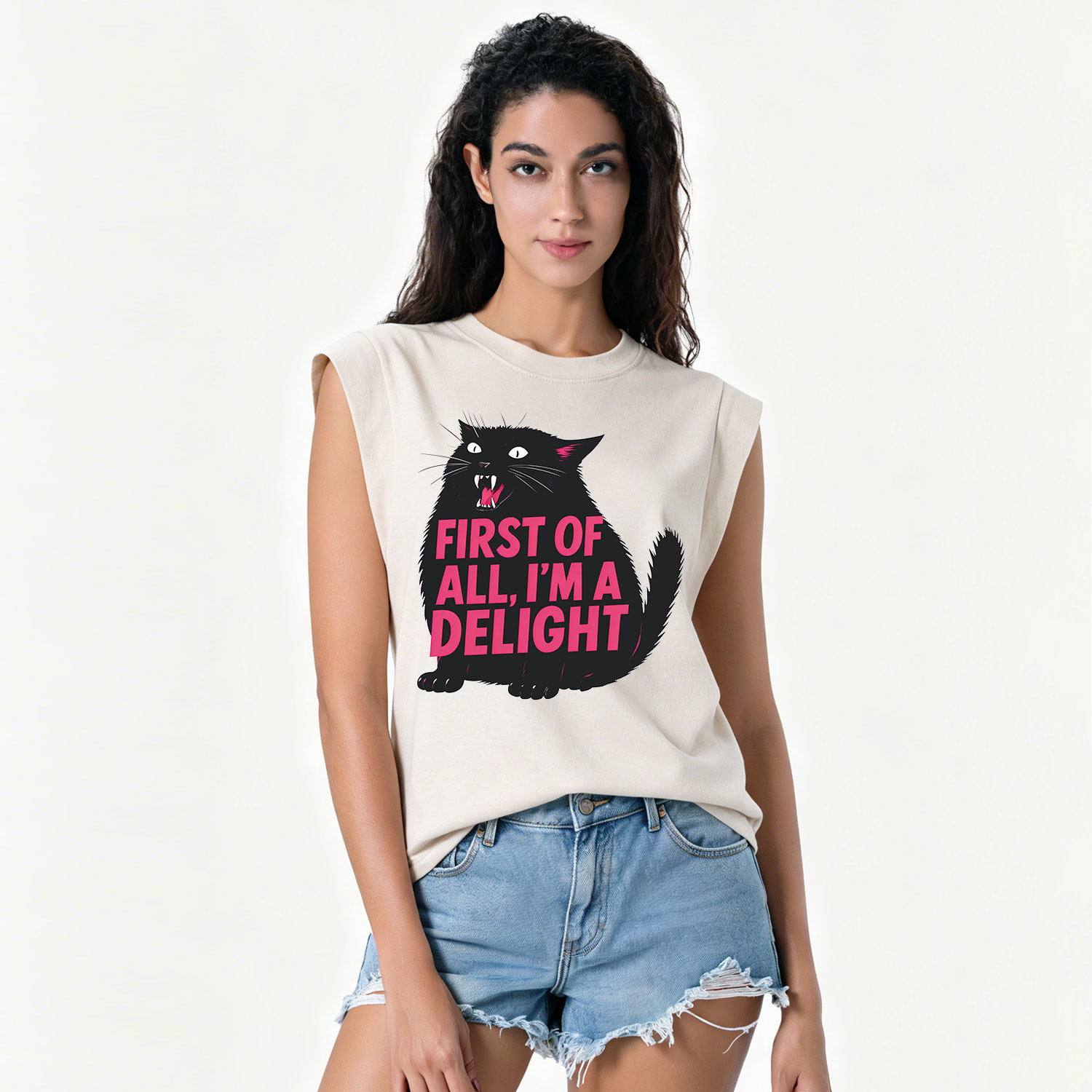 Purplehecate First Of All I'm A Delight Cat Vintage Washed Tank