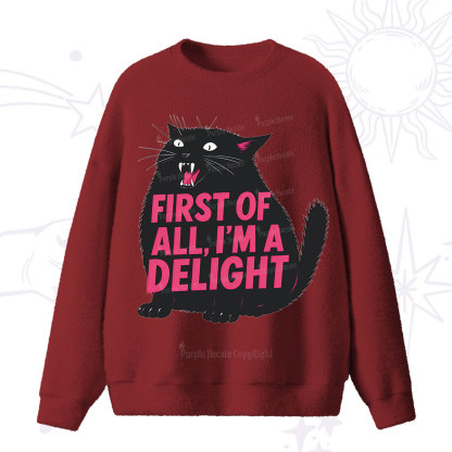 Purplehecate First Of All I'm A Delight Cat Fuzzy Ugly Sweater