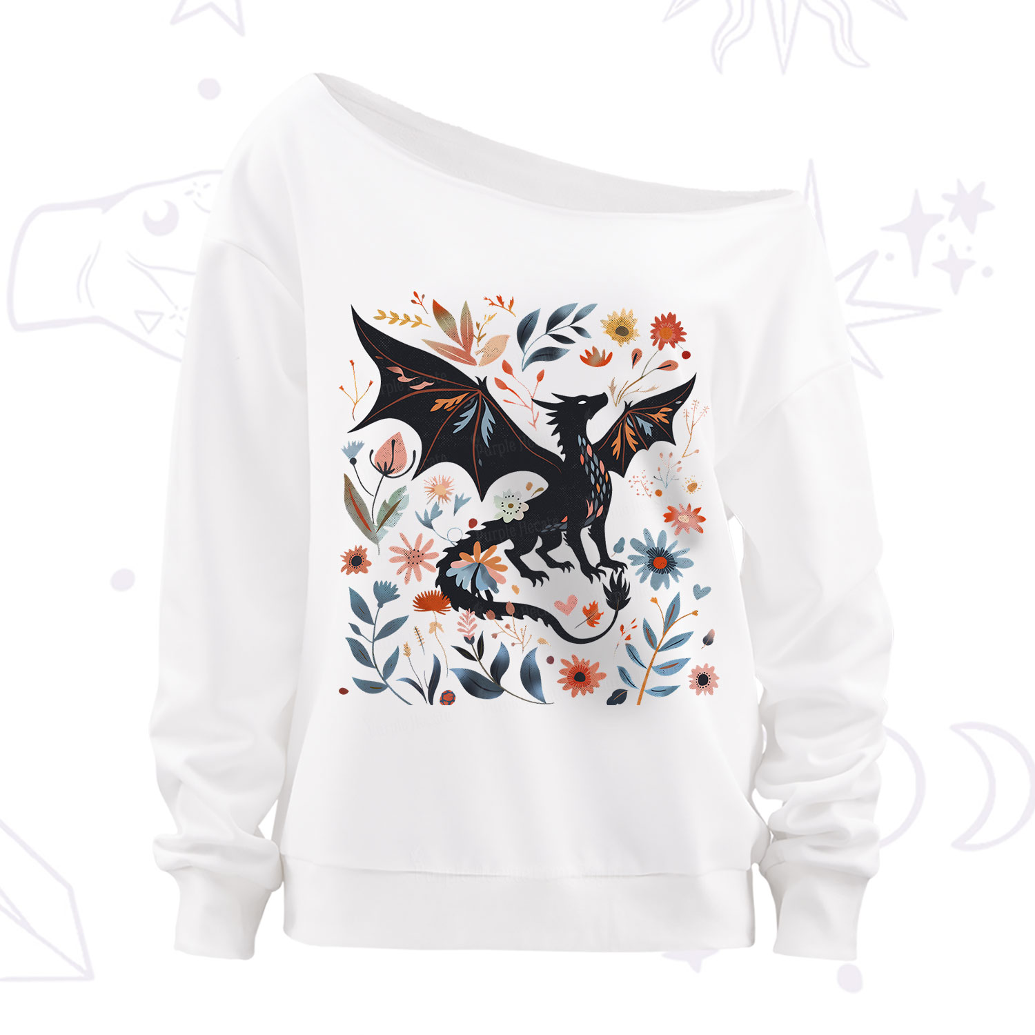 Purplehecate Vintage Fantasy Wyvern Bookish Off The Shoulder Sweatshirt