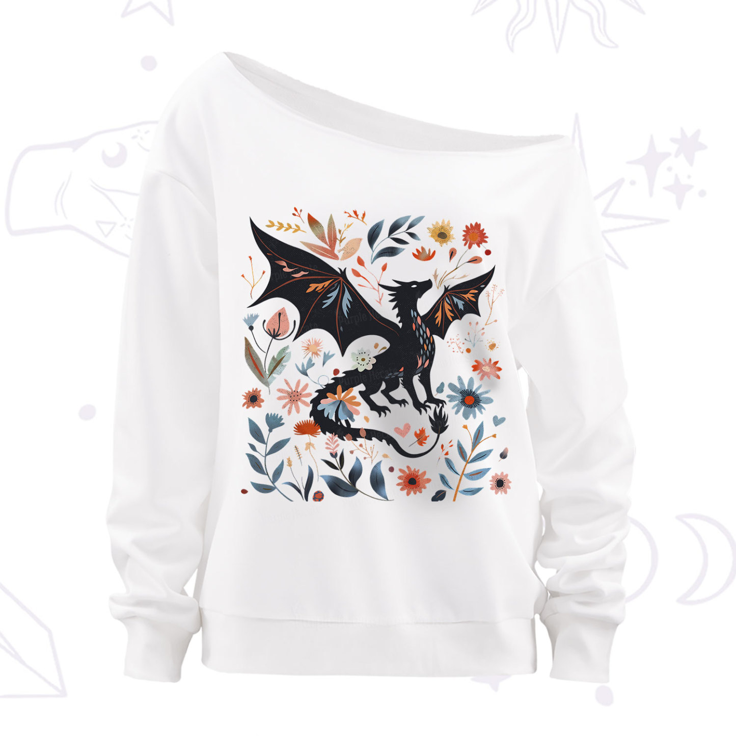 Purplehecate Vintage Fantasy Wyvern Bookish Off The Shoulder Sweatshirt