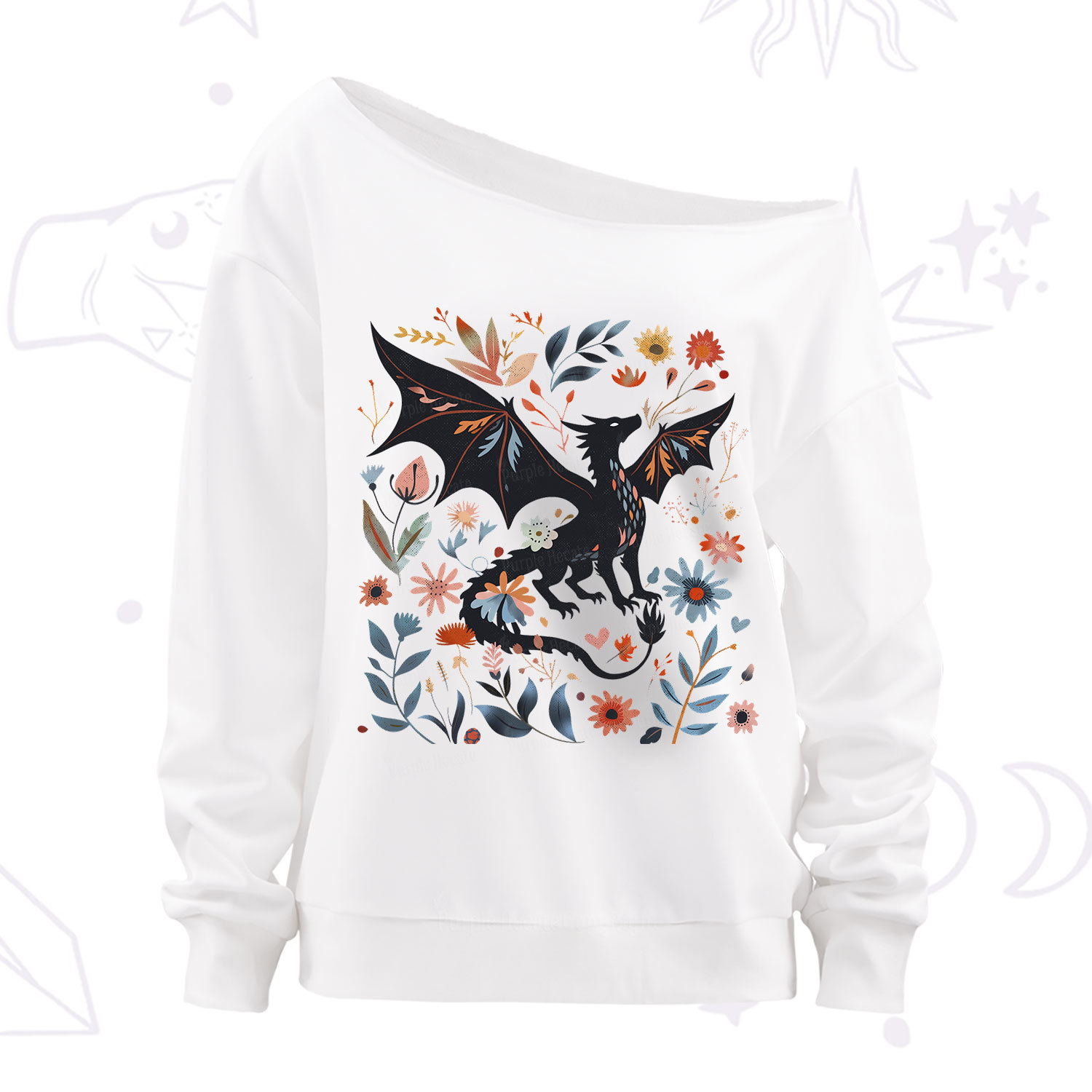 Purplehecate Vintage Fantasy Wyvern Bookish Off The Shoulder Sweatshirt