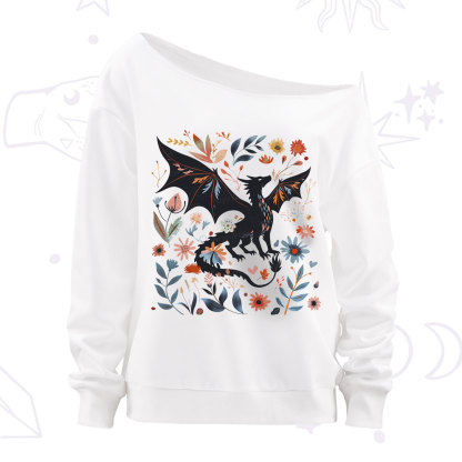 Purplehecate Vintage Fantasy Wyvern Bookish Off The Shoulder Sweatshirt