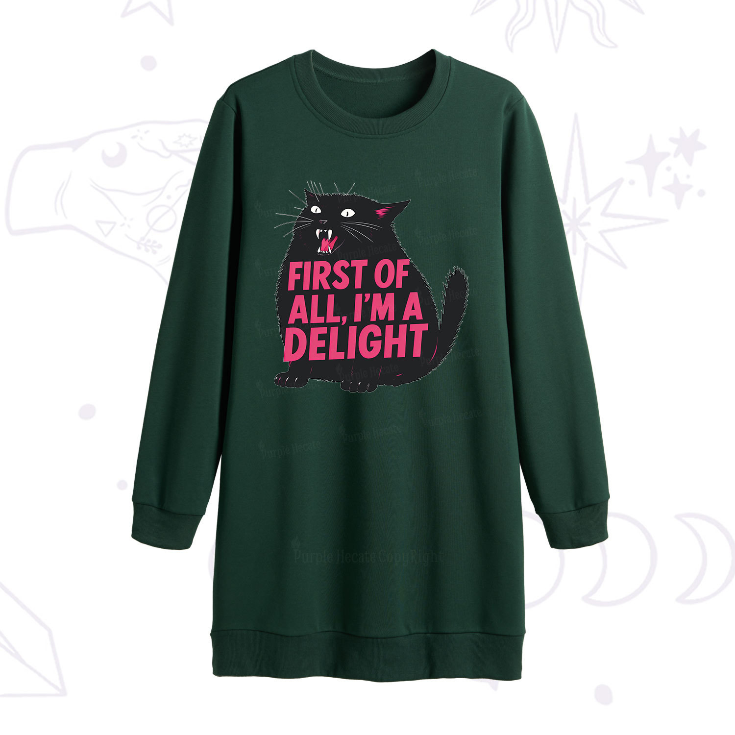 Purplehecate First Of All I'm A Delight Cat Sweatshirt Dress